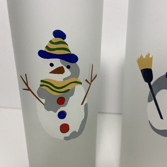Set of Four Frosted Glass Tumblers with Snowman Design Festive Seasonal Bar ware - Picture 5 of 9